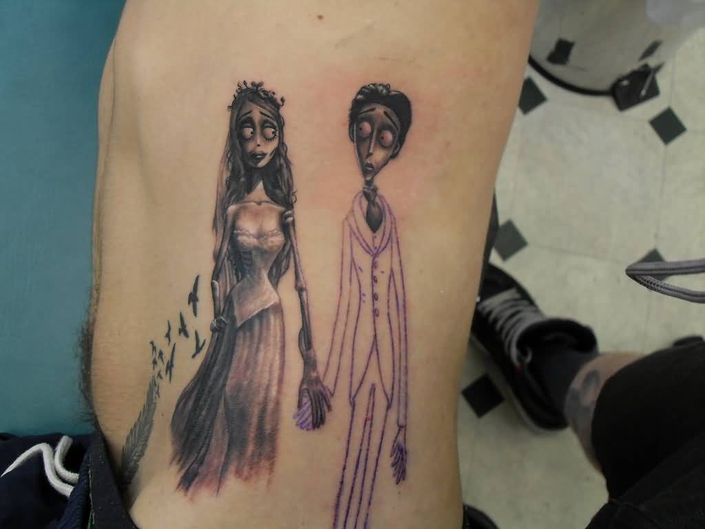 Corpse Bride Tattoo On Man Side Rib by Facepolution