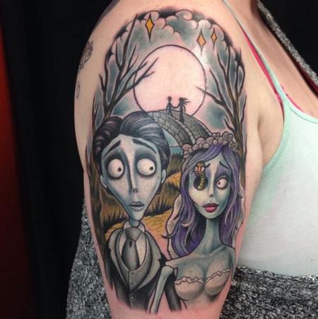 Corpse Bride Tattoo On Right Half Sleeve by John Clark