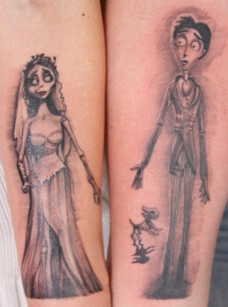 Corpse Bride Tattoos On Both Forearm