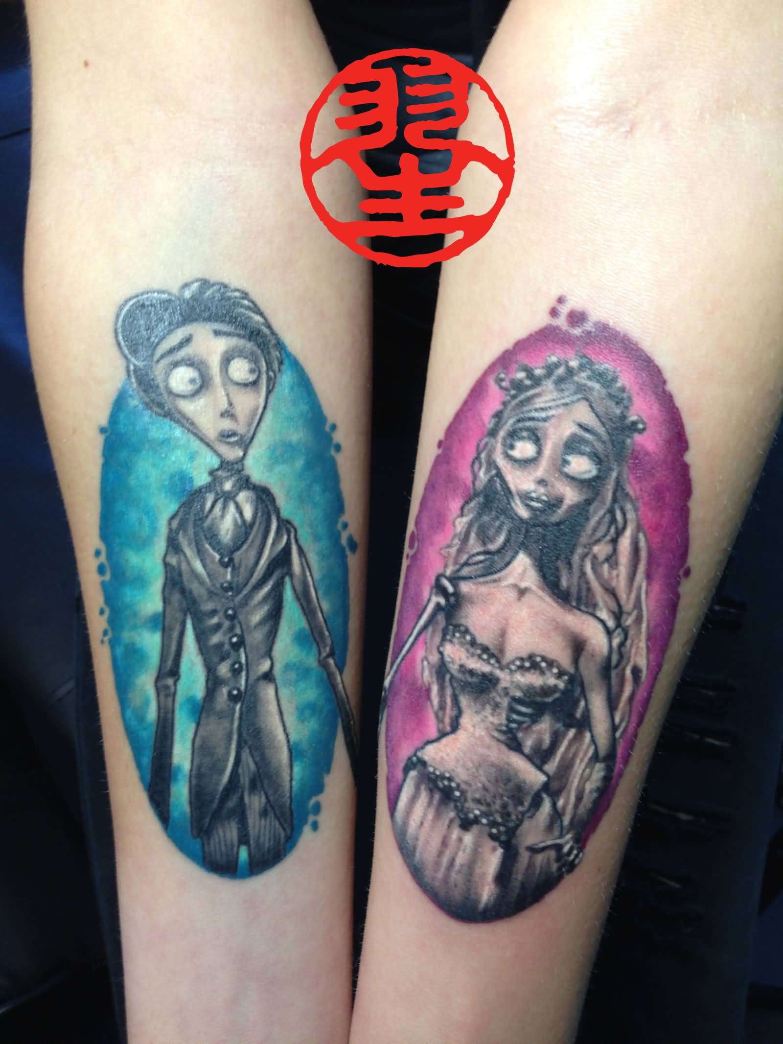 Corpse Bride Tattoos On Both Forearms
