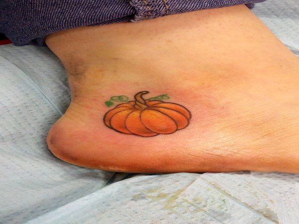 Cute Pumpkin Tattoo On Heel