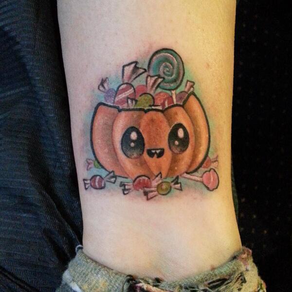 Cute Pumpkin Tattoo On Leg