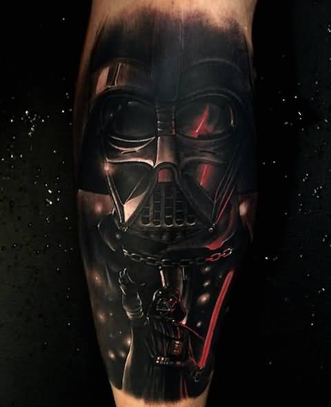 Dark Ink Darth Vader Tattoo On Leg