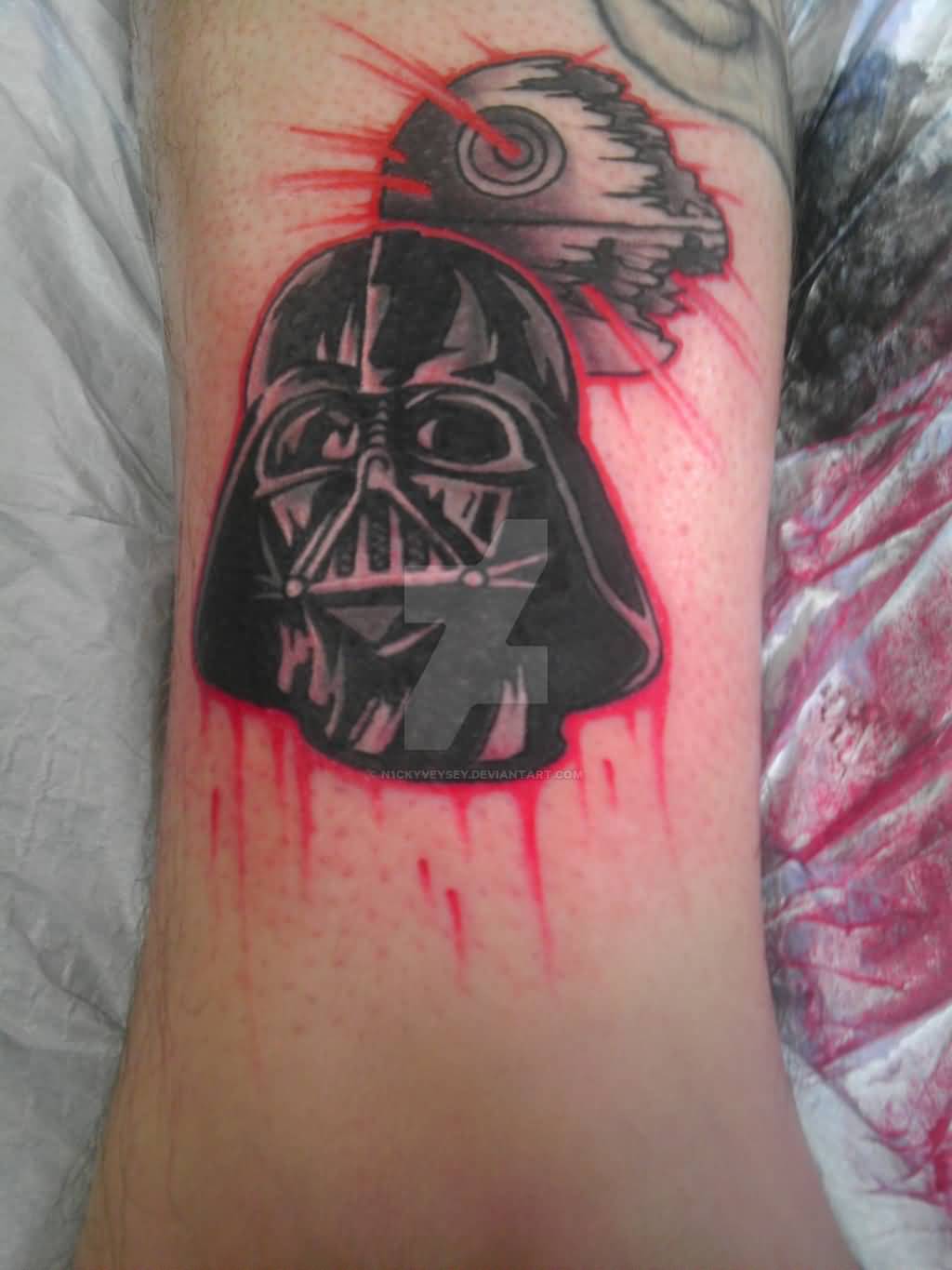 Darth Vader Helmet Tattoo On Leg