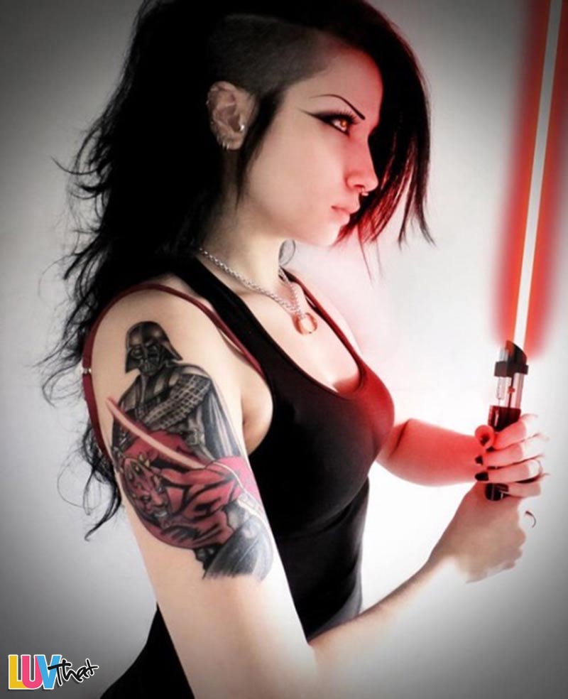 Darth Vader Tattoo On Girl Right Shoulder