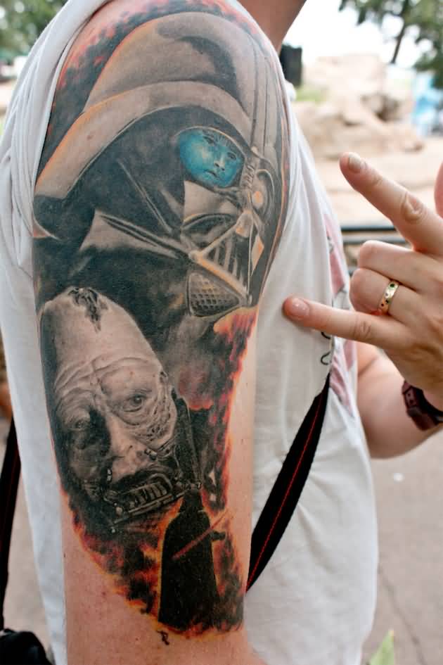 Darth Vader Tattoo On Half Sleeve For Men