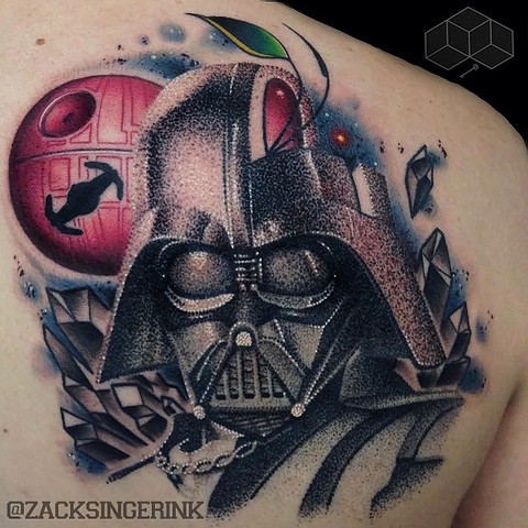 Darth Vader Tattoo On Right Back Shoulder by Zack Singer