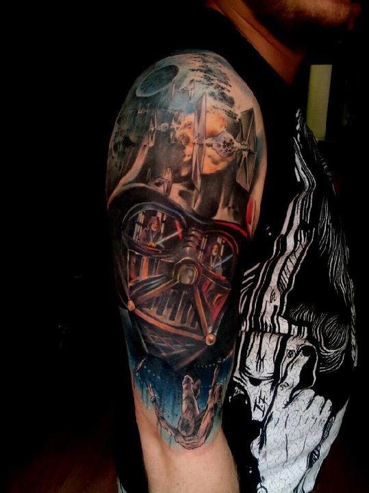 Darth Vader Tattoo On Right Half Sleeve For Men