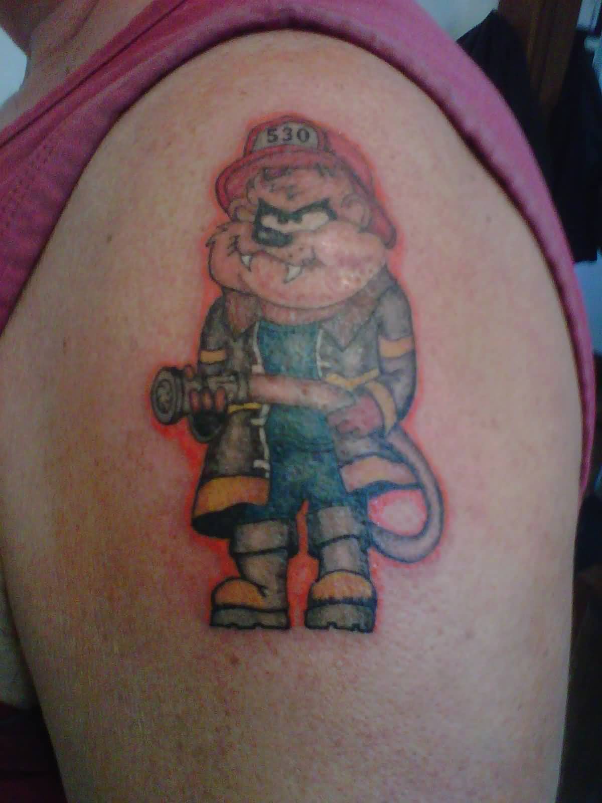 Fire Fighter Taz Tattoo On Left Shoulder