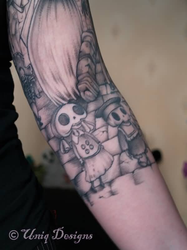 Grey Corpse Bride Tattoo On Left Half Sleeve by Moon