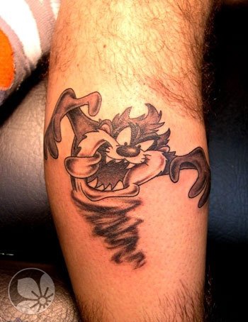 Grey Ink Tasmanian Devil Tattoo On Leg Calf