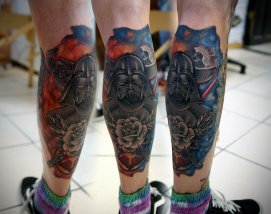 Grey Rose Darth Vader Tattoo On Leg