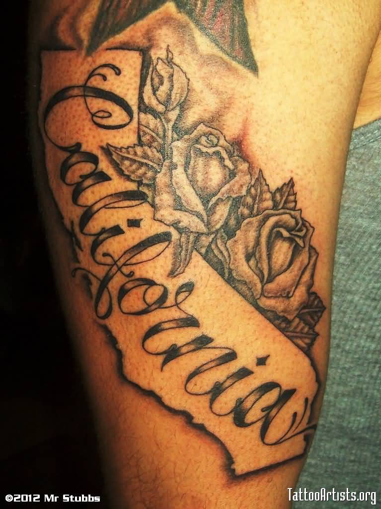 Grey Rose Flowers Buds California Tattoo On Half Sleeve