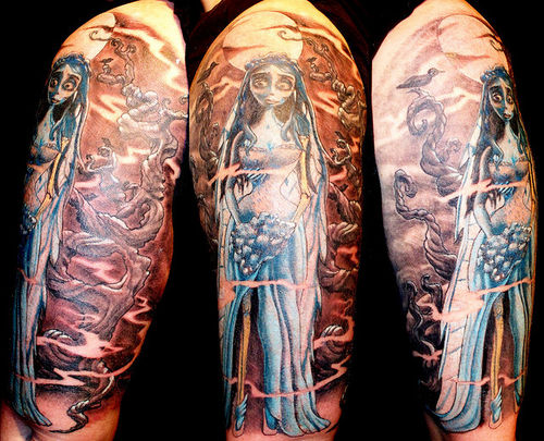 Half Sleeve Corpse Bride Tattoo Design