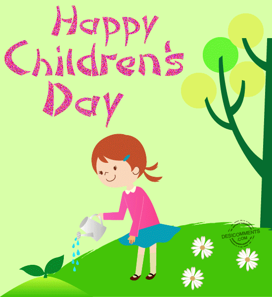 Happy Children's Day 2016 Little Girl Watering Plant Animated Ecard