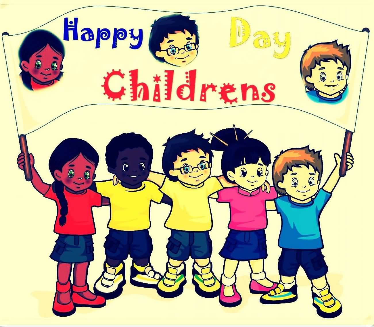 Happy Children's Day Kids With Banner Picture