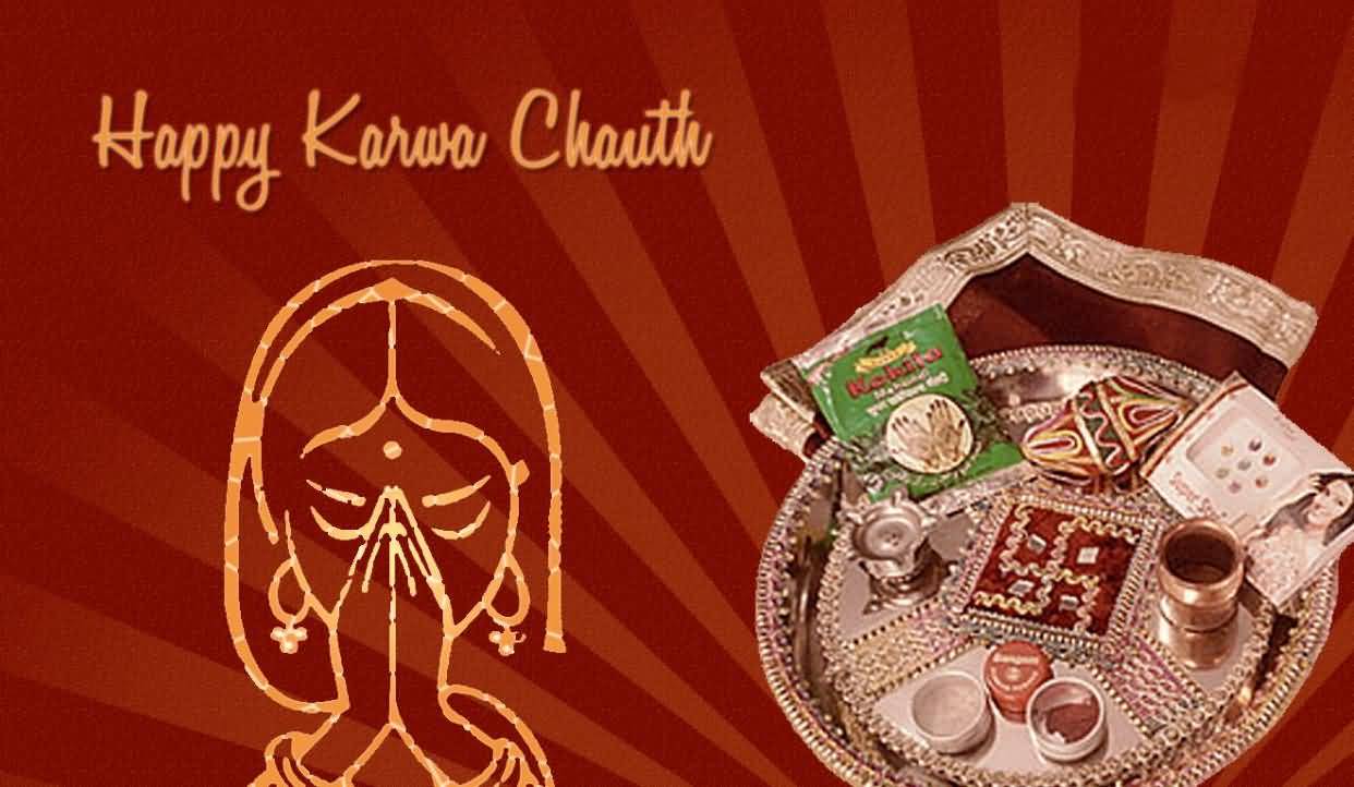 Happy Karva Chauth Beautiful Decorated Thali For Prayer Picture