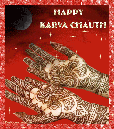 Happy Karva Chauth Mehndi Hands Glitter