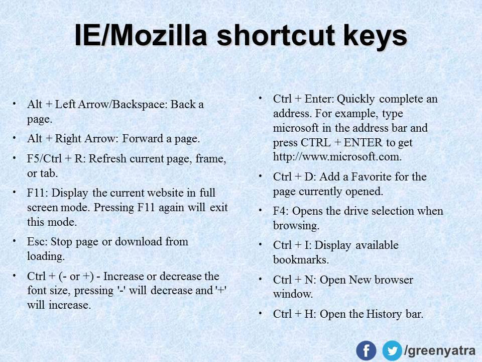 IE-Mozilla Firefox Shortcut Keys