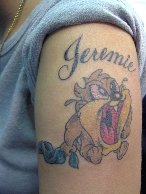 Jeremie Baby Taz Tattoo On Left Half Sleeve