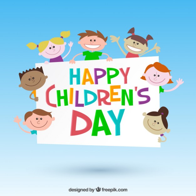 Kids With Colorful Happy Children's Day Banner Illustration
