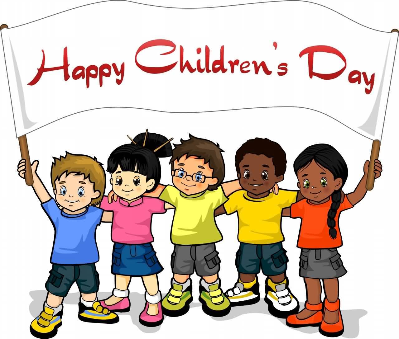 Kids With Happy Children's Day Banner Image
