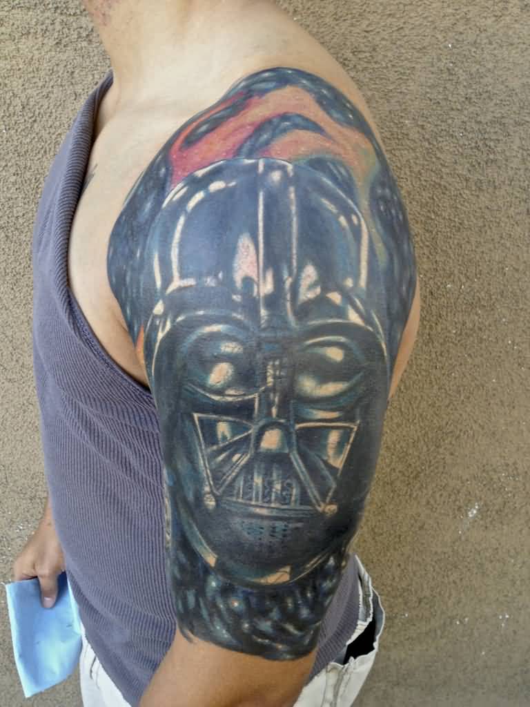 Left Half Sleeve Darth Vader Tattoo