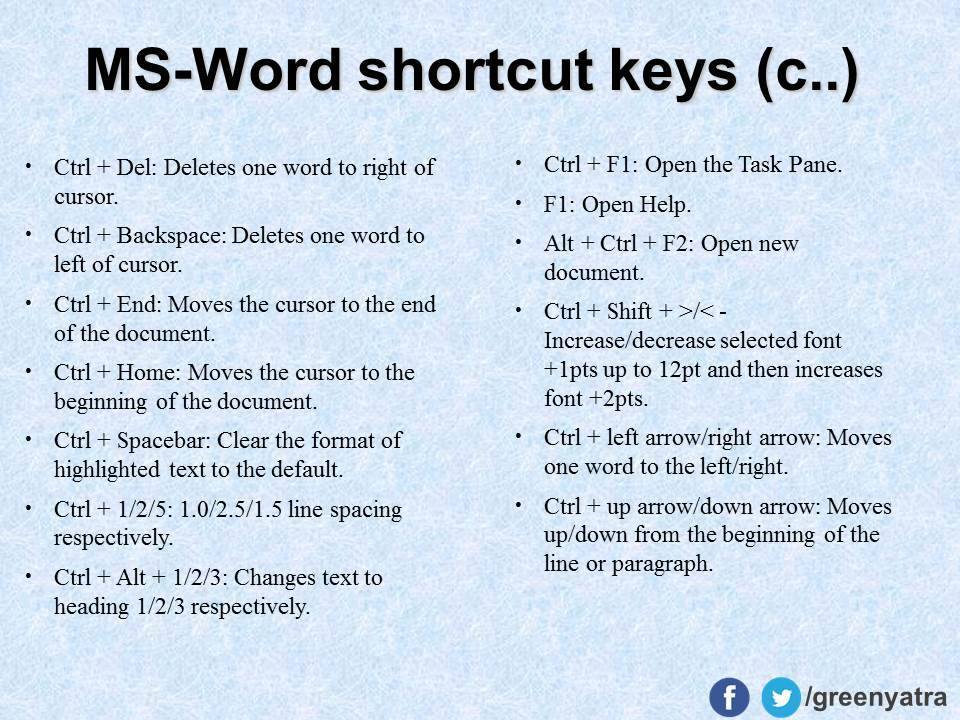 MS-Word Shortcut keys (2)