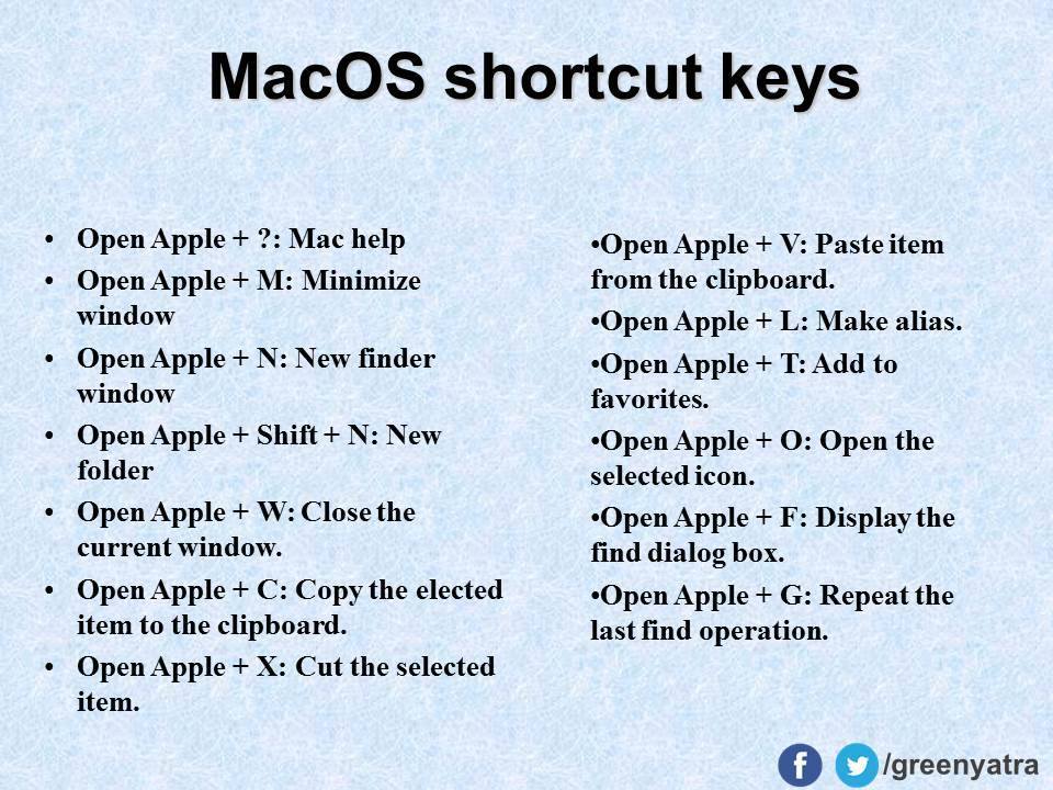MacOS Shortcut keys