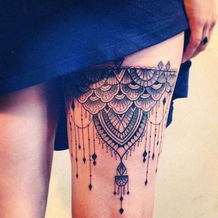 Mandala Garter Tattoo On Thigh