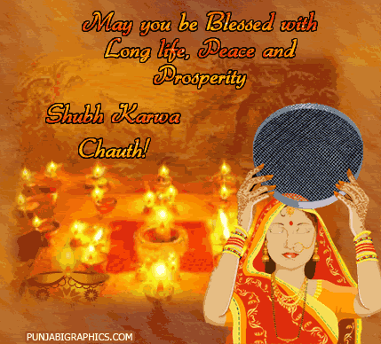May You Be Blessed With Long Life, Peace And Prosperity Shubh Karva Chauth Glitter