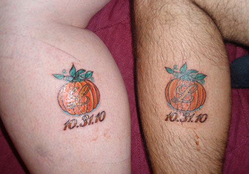 Memorial Pumpkin Tattoos On Leg For Couple