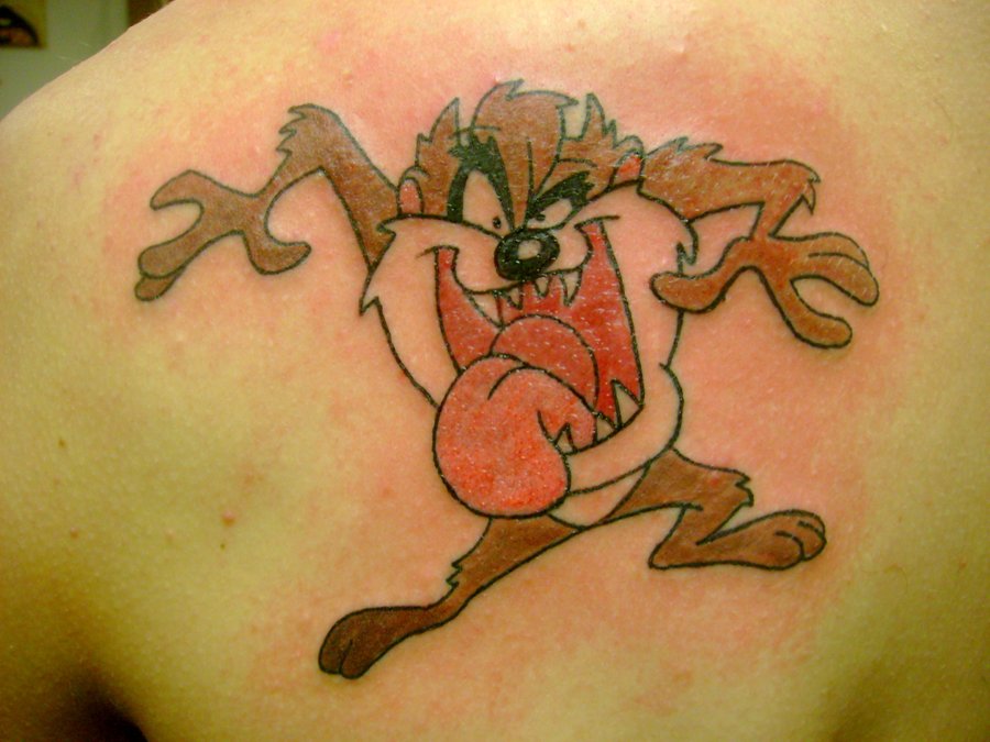 Naughty Taz Tattoo On Left Back Shoulder