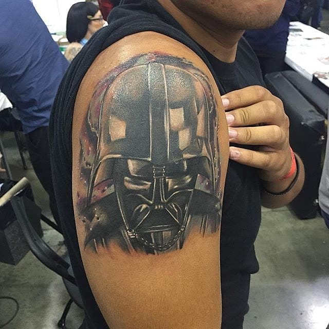 Nice Right Shoulder Darth Vader Helmet Tattoo