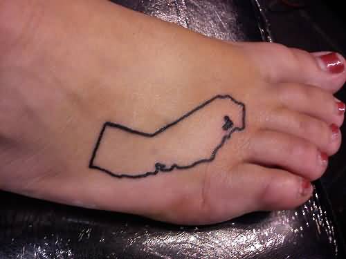 Outline California Map Tattoo On Foot