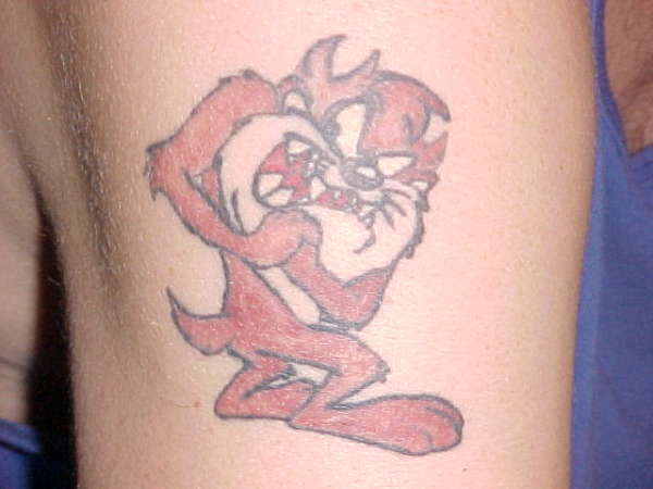 Red And White Ink Taz Tattoo