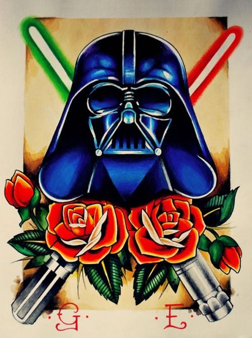 Red Roses And Darth Vader Tattoo Design