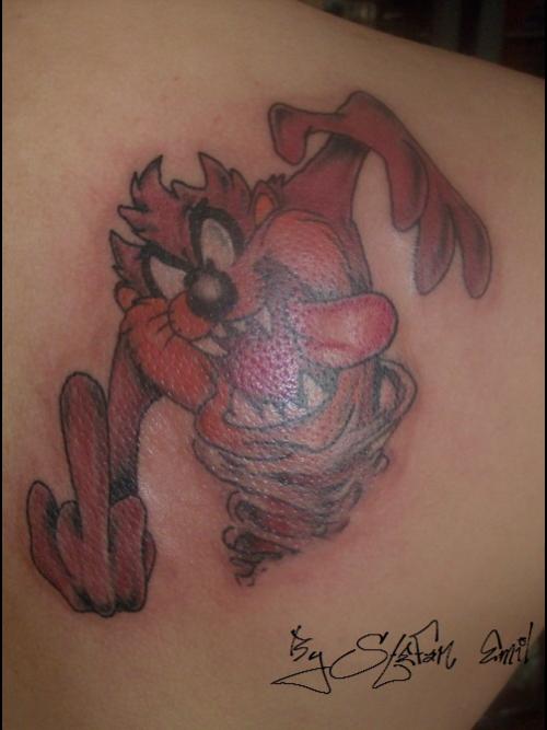 Right Back Shoulder Tasmanian Devil Tattoo