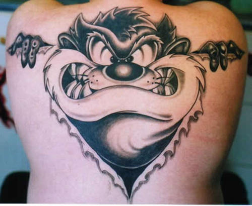 Ripped Skin Gangster Taz Tattoo On Full Back