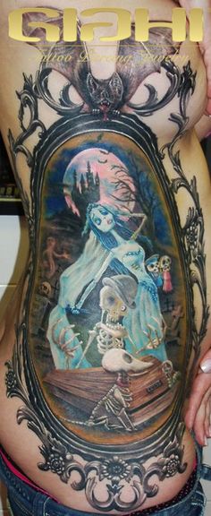 Side Rib Corpse Bride In Frame Tattoo