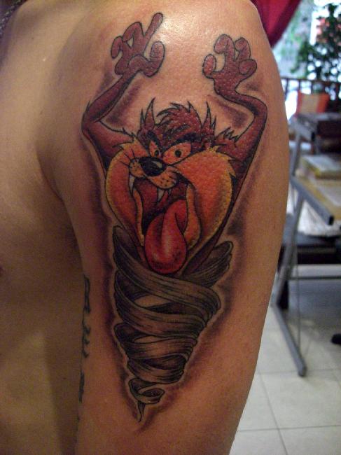 Tasmanian Devil Tattoo On Left Half Sleeve by Namaste Studio