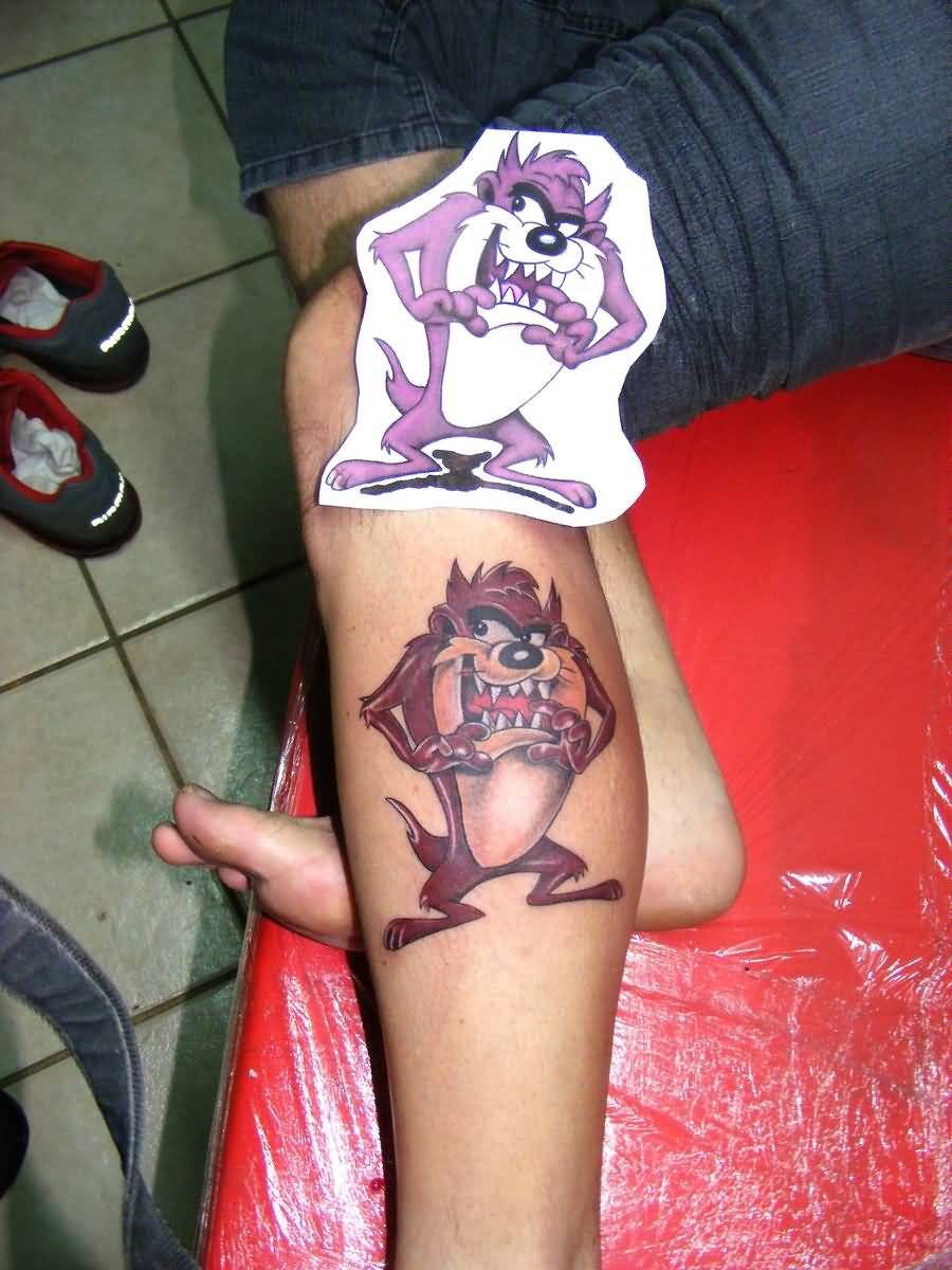 Taz Tattoo On Left Leg