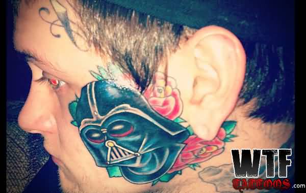 Traditional Darth Vader Tattoo On Face For Men