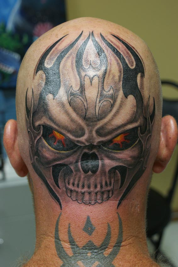 Tribal Skull Tattoo On Head