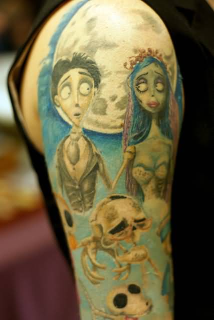 Victor Emily Corpse Bride Tattoo On Right Half Sleeve