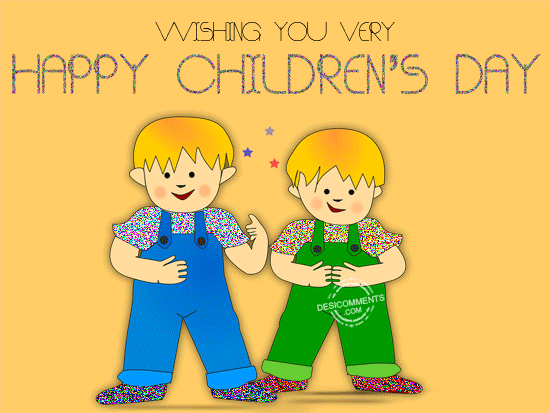 Wishing You Very Happy Children's Day Two Kids Glitter Picture