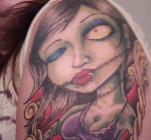 Zombie Corpse Bride Tattoo On Shoulder For Girls