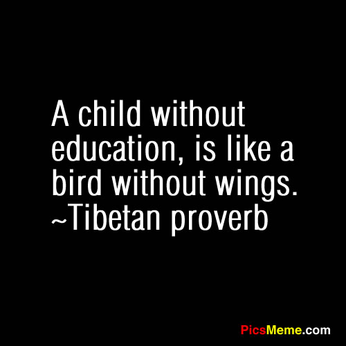 A child without education,is like a bird without wings. - Tibetan proverb