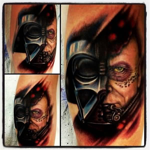 Amazing Darth Vader Mask Tattoo On Leg