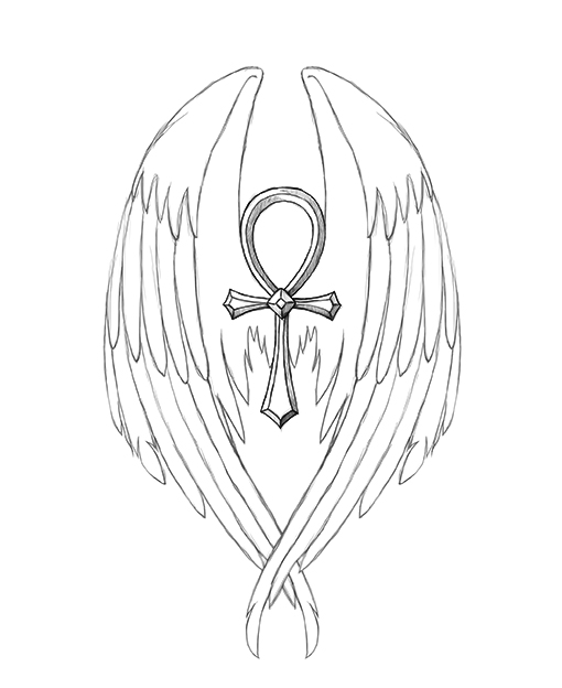 Angel Wings And Ankh Tattoo Design by Spyri